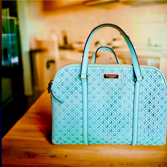 Kate Spade Dome Bag for Spring , Newberry Lane Caning Texture, in “grace blue”. - Picture 7 of 13